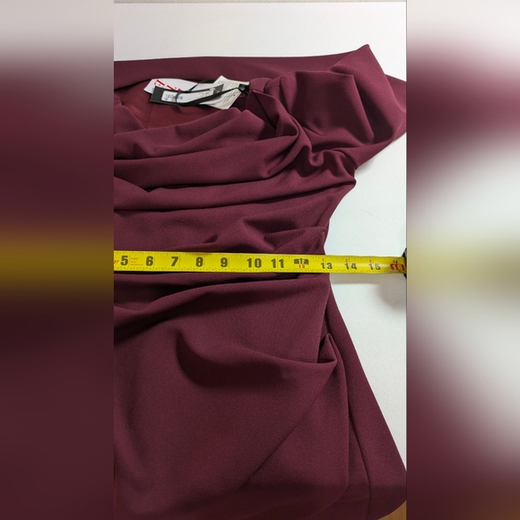 BETSY & ADAM Cape Sleeve Draped Sheath  Dress Burgundy Size US 2 Petite RP$199 - Picture 12 of 16